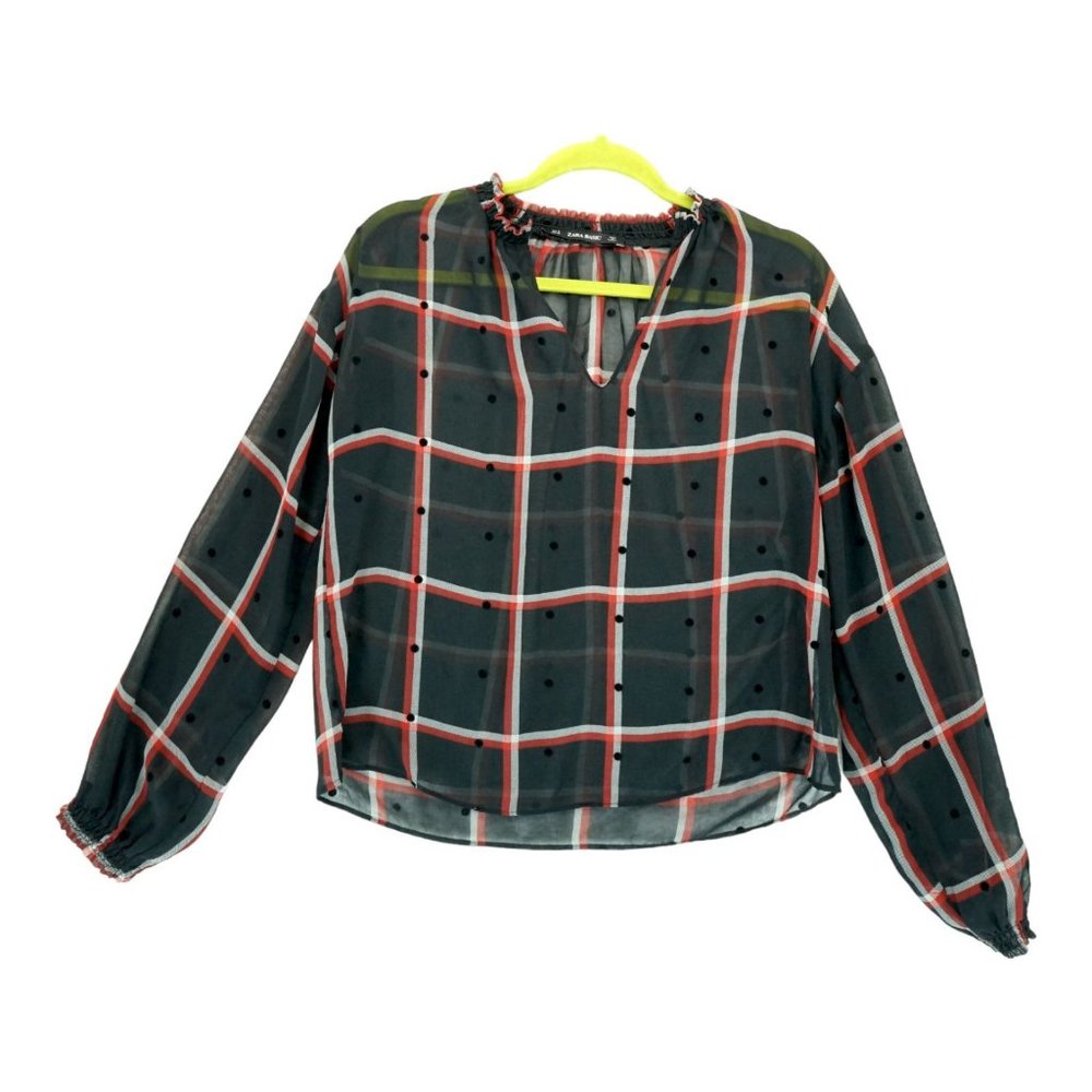 Zara Basic Sheer Checker Dot Split Mock Neck Size‎ Small Women's